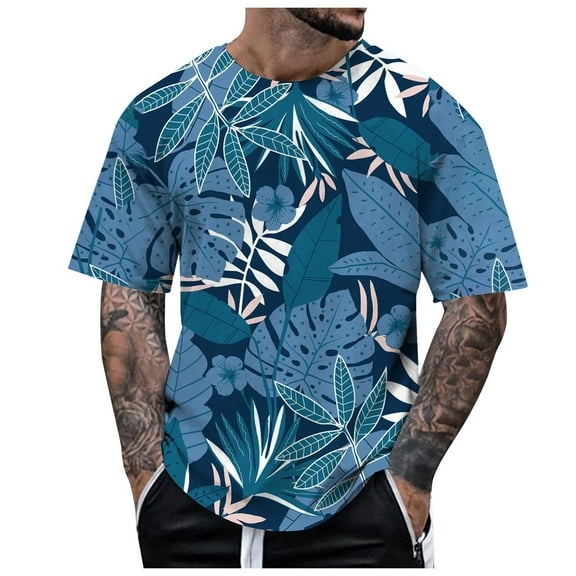 Big and Tall Shirts for Men Causal Short Sleeved Tropical Style Print T Shirt Heat compatible with Machine for T Shirts Pocket Men Plain Pack Night Shirt Set Mens Socks Size 13-15 Tee M