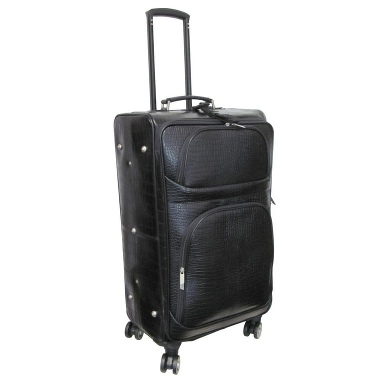 Amerileather Amerileather Black Leather Croco Print Luggage on Spinner Wheels Walmart