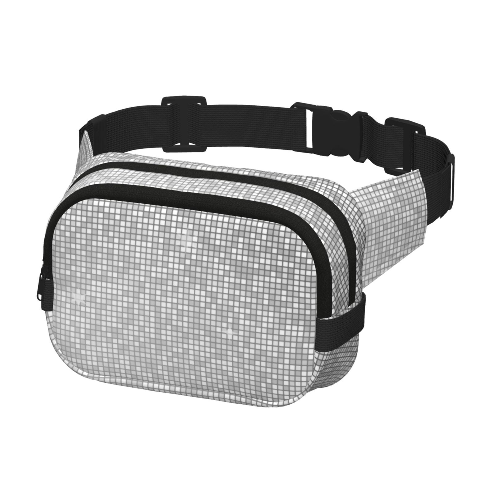 Picia Silver Mosaic Print Square Double-Layer Waist Bag Mini Adjustable Waist Belt Bag Exercise Running Travel Hiking