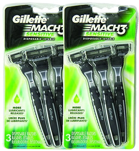 2 Pack - Gillette MACH3 Disposable Razors, Sensitive 3 ea