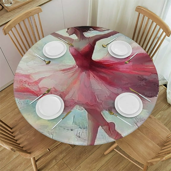 Autua Ballerina Arabesque Painting Round Tablecloth Stain-Resistant 100% Polyester 31"-35