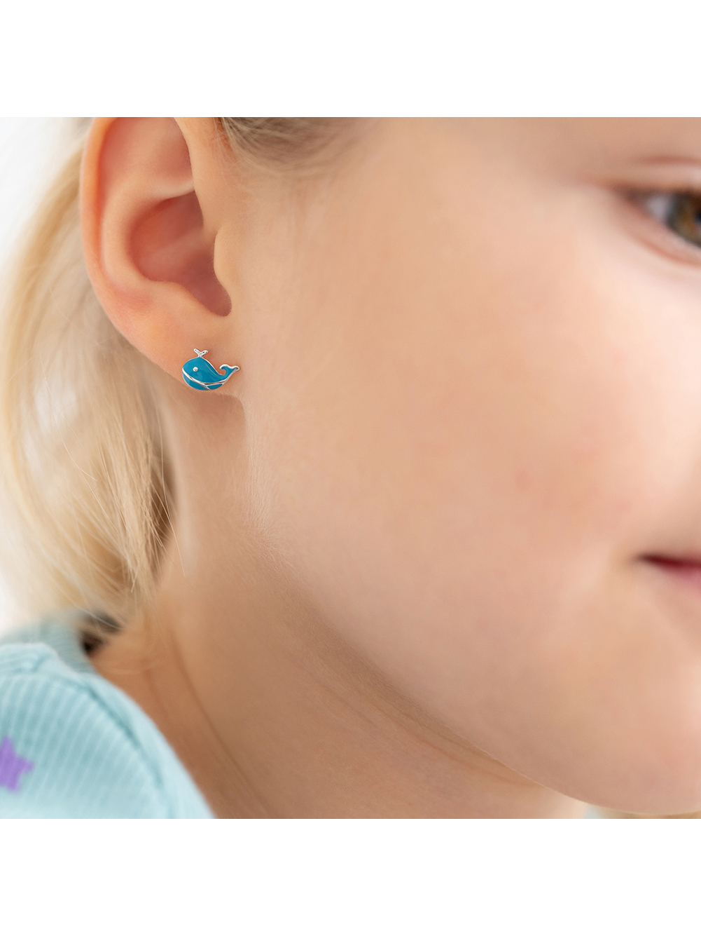 Playful Whale Kids / Girls Earrings Screw Back Enamel - Sterling Silver