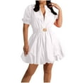 thumbnail image 2 of Qulqfy Women Dresses Short Sleeve White Babydoll Mini A Line V Neck Party Dresses with Belts Womens Fall Dress S, 2 of 5
