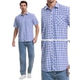 thumbnail image 5 of DARING DIVA Men's Plaid Short Sleeved Button Down Business Checked Shirt M Navy White, 5 of 6