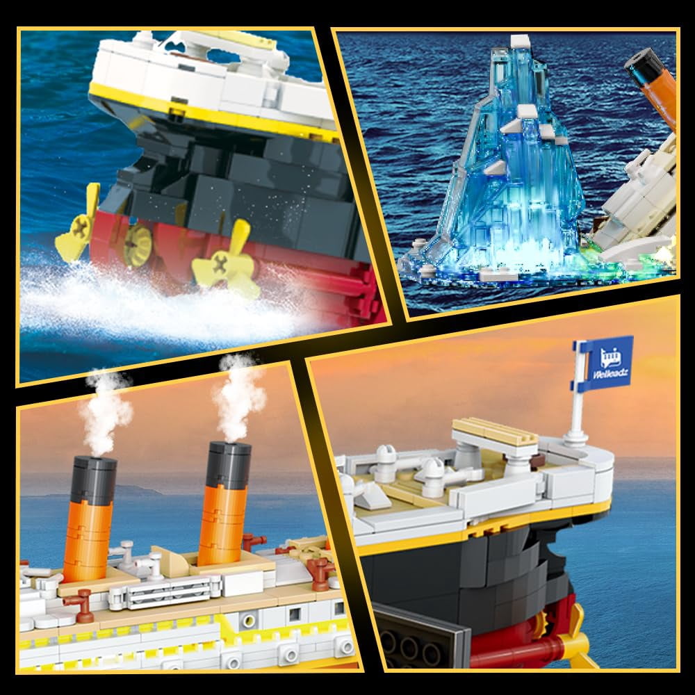 2 in 1 Mini Ship Building Block 1883 PCS with Glacier Display Stand Toy Gift for Adults Teens Kids Aged 10+