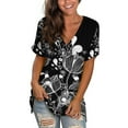 thumbnail image 2 of WXLWZYWL Women's Loose Tops Crewneck Print Tees Short Sleeve T Shirt Blouse Loose Tops Black, 2 of 5