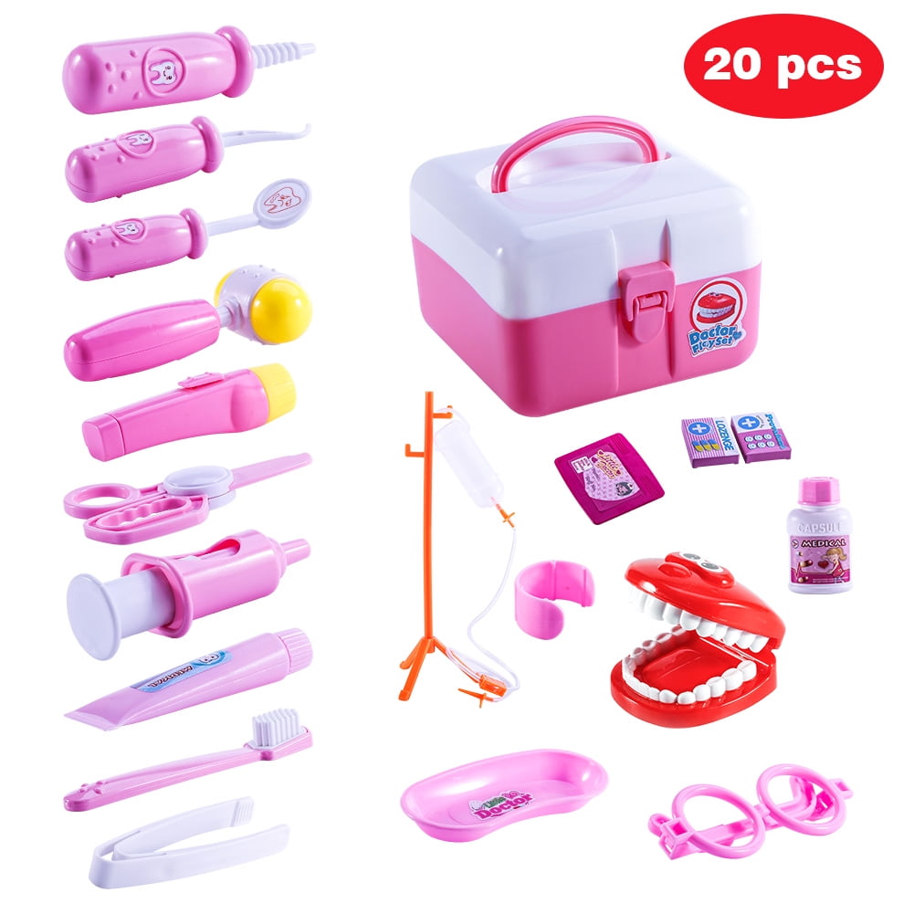 Simzone 15 pcs Dentist Toy Doctor Kit for Kids Pretend Play Dentist Tools  Medical Set for Toddlers Costume Role Play, School Classroom Educational  Toy, Pink 