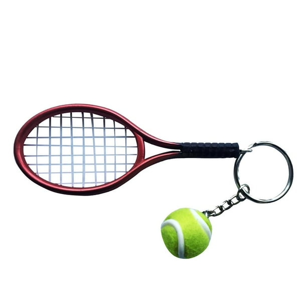 Llavero de aleación con forma de raqueta de tenis y pelota, llavero deportivo de moda, adorno decorativo. rojo