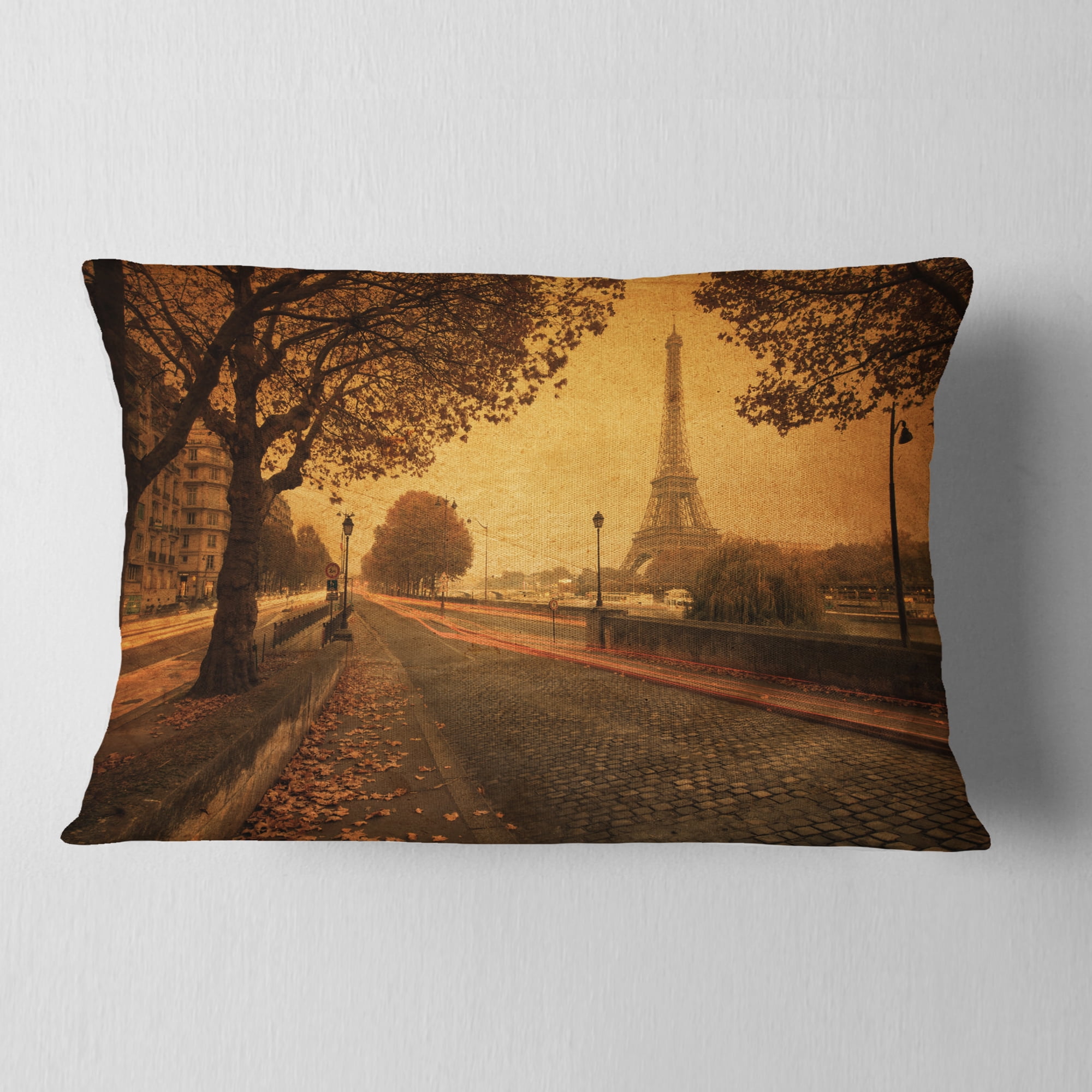 Designart Vintage Style View of Paris - Landscape Photography Throw Pillow - 12x20
