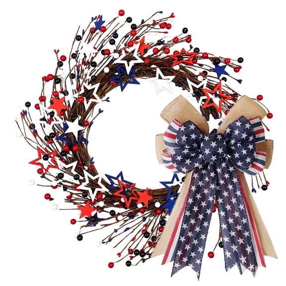 Fourth of July Wreath 20 inch, Patriotic Wreath for Front Door, Red White Blue American Independence Day Memorial Day Flag Day Indoor Outdoor Decor
