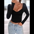 thumbnail image 4 of Camisetas de Larga con Cuello en V para Mujer, Top Corto con Doble Forro y Copas con Costura para Salir. Negro XL, 4 of 10