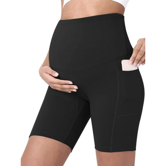 Funidos Maternity Biker Shorts Yoga Shorts for Women High-Waisted Pregnancy Workout Shorts with Pockets Stretchy Wide Elastic Waistband Pre Postpartum Activewear