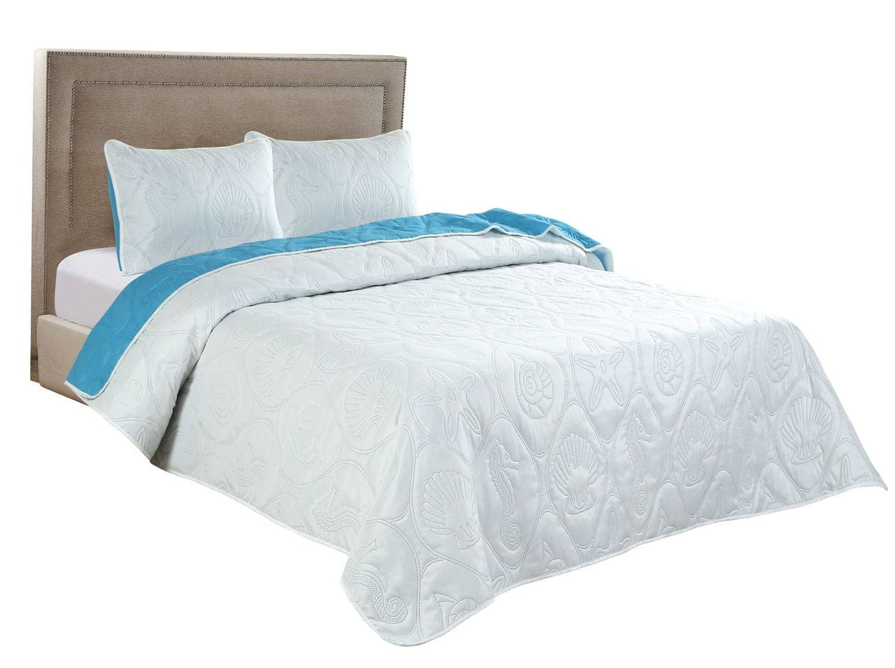 Legacy Decor Beachy 3-Piece Reversible All-Season Bedspread Queen Size - Blue