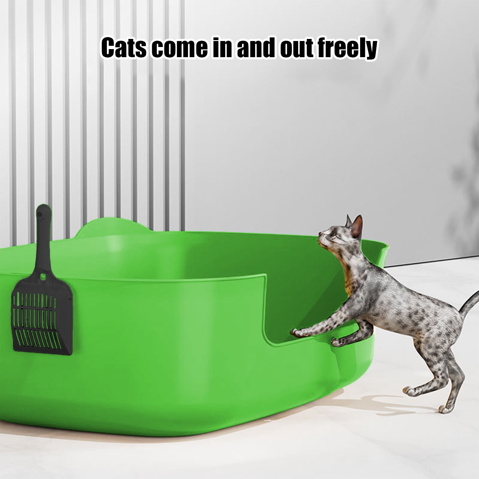 Large Cats Litter Box Banding Out Proof Spillage Proof, Pet Supplies Fully Open One Piece Litter Tray 40x29x14.5cm, PP Material Safe Design with Litter Spade, Easy Clean for Senior Cats or Kittens