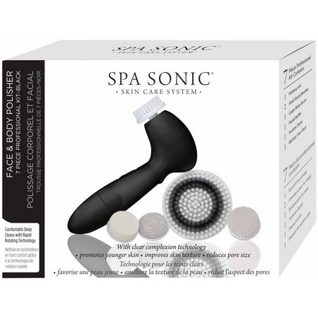 Spa Sonic Skincare System Face & Body Polisher Professional Kit, Black, 7 (Best Sonic Cleansing System)