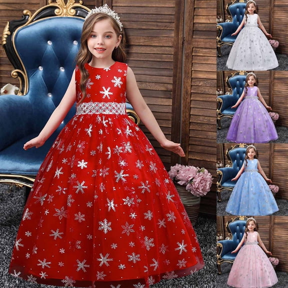 Hicidod Tutu Dress for Girls Sparkly Sequin Tulle Princess Dresses Birthday Party Prom Maxi Sleeveless Snowflake Pattern Ball Gown Fall