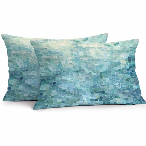 Waterproof Throw Pillow Covers Set of 2, 20x12 Inch Turquoise Teal Decorative Pillowcases Outdoor Pillow Slip Cushion Covers Set for Couch Tent Chic Abstract Aesthetic Art Modern