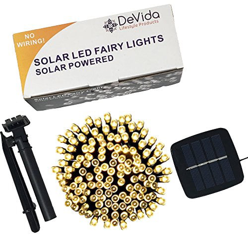 Devida Solar String Lights 120 Warm White Led, Easy To Install,  Automatically Turns On At Night, Outdoor Waterproof, 55 Ft Set Includes 13  Ft Lead 