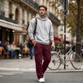 thumbnail image 7 of Dweltoz Men's Baggy Cargo Sweatpants Oversized Loose Fit Wide Leg Elastic Waist Drawstring Casual Pants with Pockets,Wine S, 7 of 7