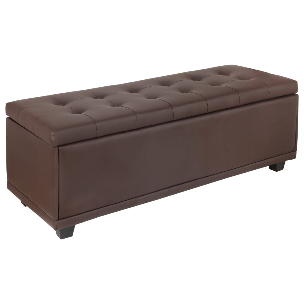 Homegear 47 Large Faux Leather Ottoman, Brown Leather Ottoman Storage Bench