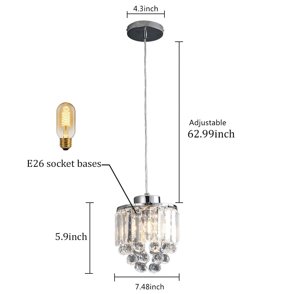 Modern Round Clear Kitchen Island 3 Lights Pendant Lighting Lamp Crystal Chandelier Hanging Fixture