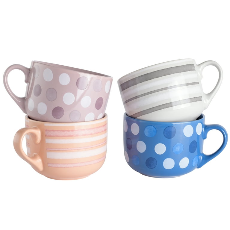 MERBLANT Coffee mug, Latte Art Cup and Saucer Set, 12 oz 4 Color Options  for Cappuccino, Cafe Mocha and Tea (Pink)
