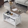 thumbnail image 2 of Ktaxon Farmhouse Coffee Table with Lift Top, 36" Antique Coffee Table with Storage Sliding Bar Door Television Cabinet for Small Space, Rustic Oak & White, 2 of 7