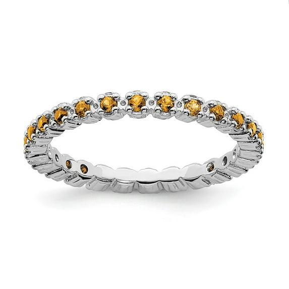 Solid 925 Sterling Silver Stackable Citrine Yellow November Gemstone Ring Eternity Band Size 8