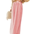 thumbnail image 3 of Women Casual Drawstring Elastic Waist Striped Wide Leg Pants with Pockets Red S, 3 of 6