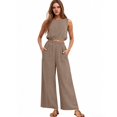 thumbnail image 4 of Stichou Two Piece Sets for Women Sleeveless Crop Top Wide Leg Pants Sweat Set for Women Tracksuits 2026 Summer Clothes Outfit Khaki 2XL, 4 of 4
