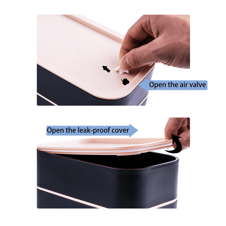 Japanese Bento Box Set: 2 Layer Lunch Container, Bamboo Board Lid