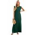 thumbnail image 6 of 2025 Women Summer Round Neck Casual Loose Split Wrinkle-Free Long Maxi Beach Dress with Pockets, 6 of 7