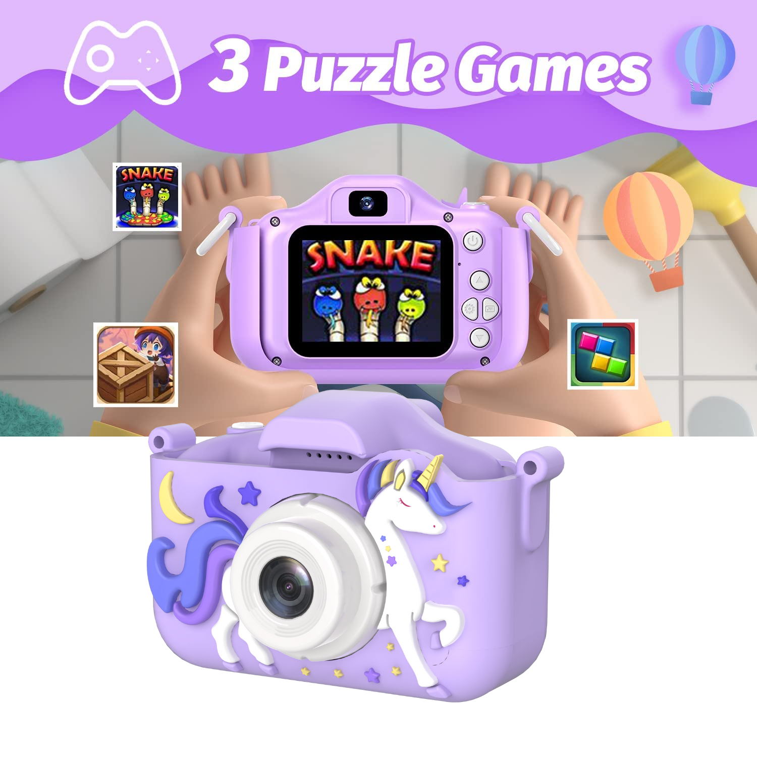 MOPO Kids Digital Camera, Unicorn Design, Purple photo 5