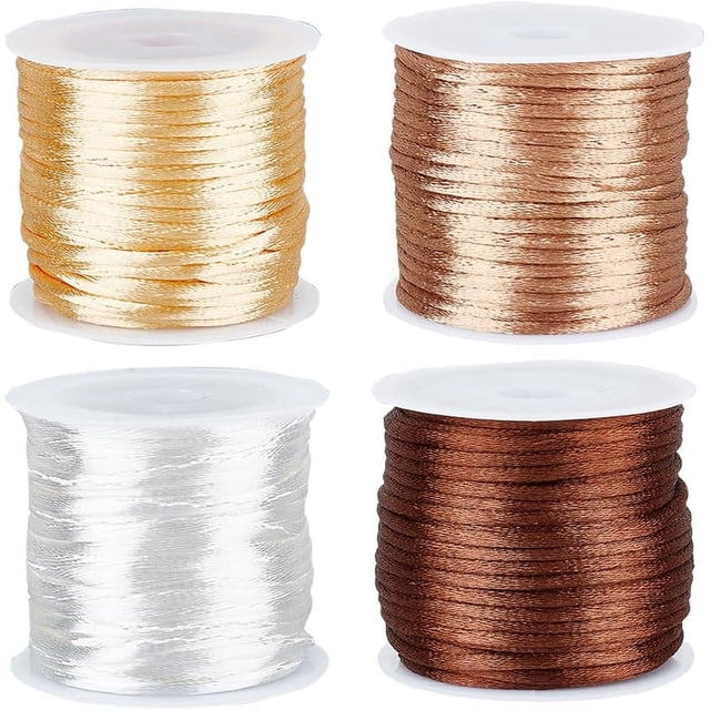 4 rollos de cordón de anudado chino, hilo de nailon satinado para abalorios de 2 mm, marrón, blanco, camello, multicolor, fino, de seda, para macramé.
