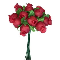Red Artificial Silk Flower Roses - 12 Mini Bouquets of 12 Rosebuds, 144 Rosebuds Total, Valentine's Day, Wedding, Reception, Anniversary, Bridal Shower