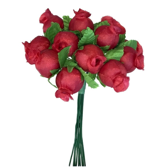 Red Artificial Silk Flower Roses - 12 Mini Bouquets of 12 Rosebuds, 144 Rosebuds Total, Valentine's Day, Wedding, Reception, Anniversary, Bridal Shower