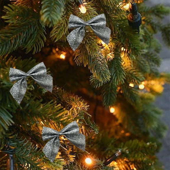 Twfbrm 12 Pcs Christmas Bows for Xmas Tree, Christmas Decorations 2.75" Small Glitter Ribbon Bows for Gift Wrapping, Christmas Tree Hanging Ornaments Rustic Twist Tie Bows for Wreaths Garland