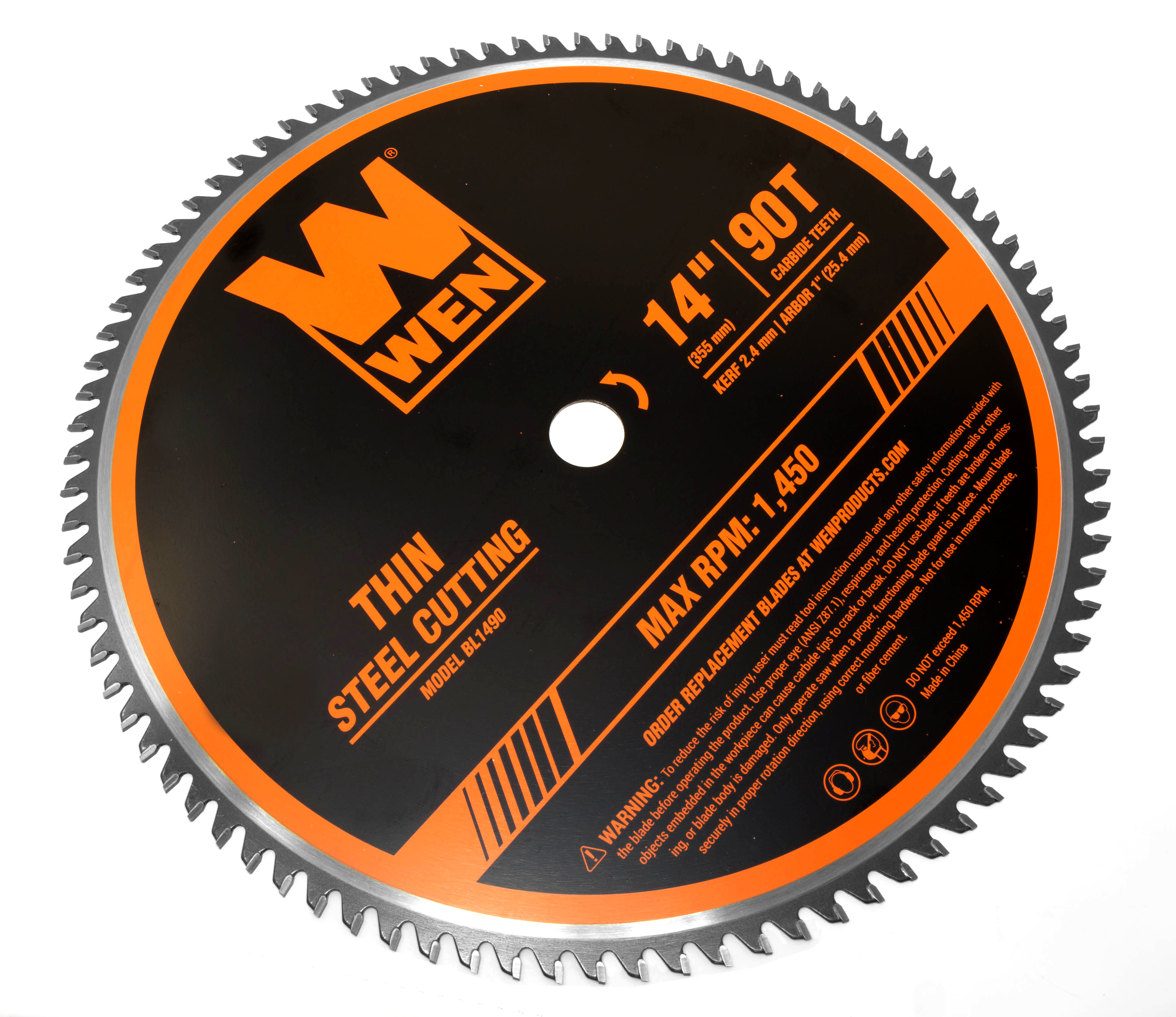 WEN 14-Inch 90-Tooth Carbide-Tipped Professional Metal Saw Blade for Thin Steel Cutting, BL1490
