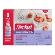 SlimFast High Protein Ready to Drink Shake, Strawberries & Cream, 8 Ct