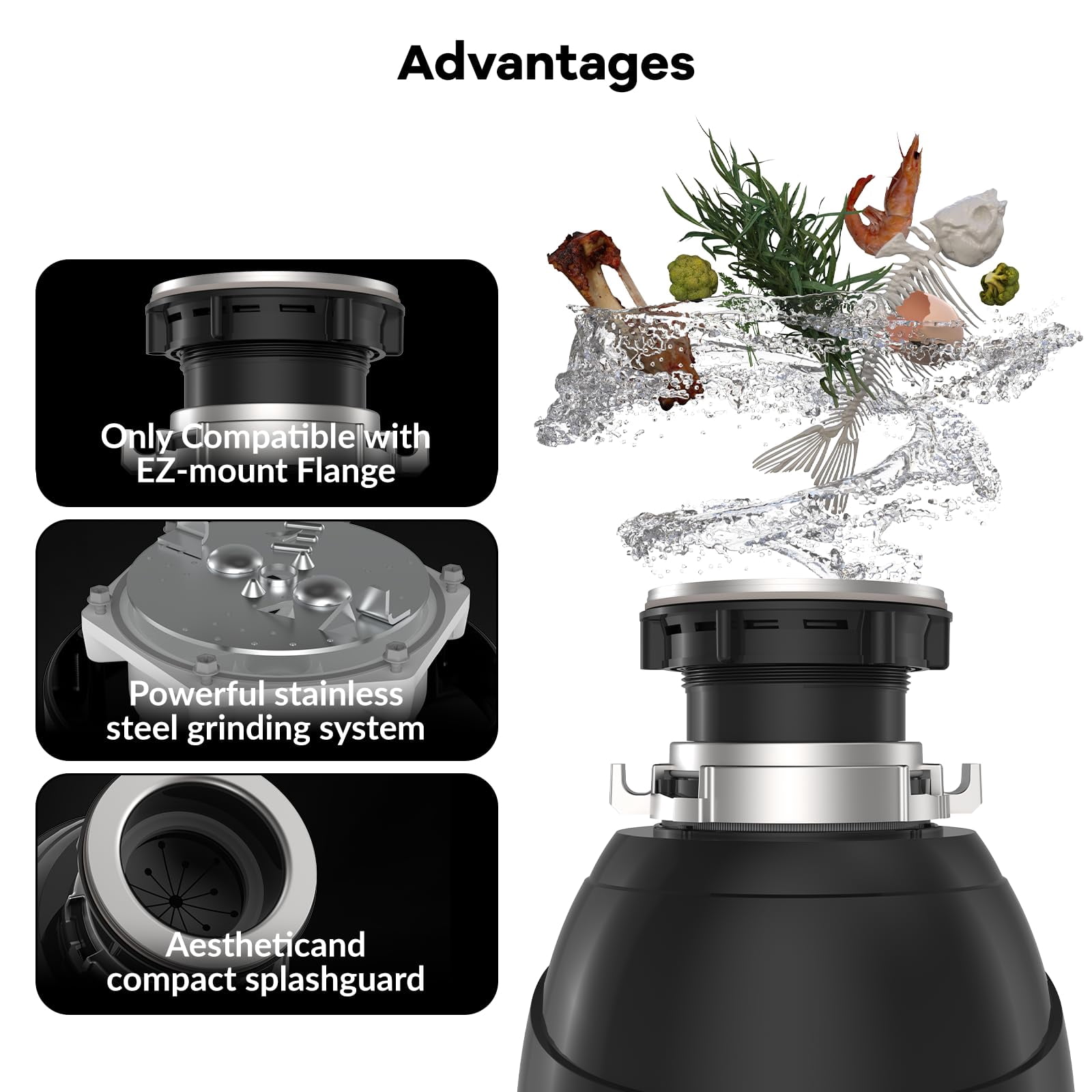 1 HP Garbage Disposal with Air Switch Kit, 3500 RPM 4-Stage Grinding Food Waste Disposer for Kitchen Sink, Quiet and Durable Waste Management, Gray/Matte Black