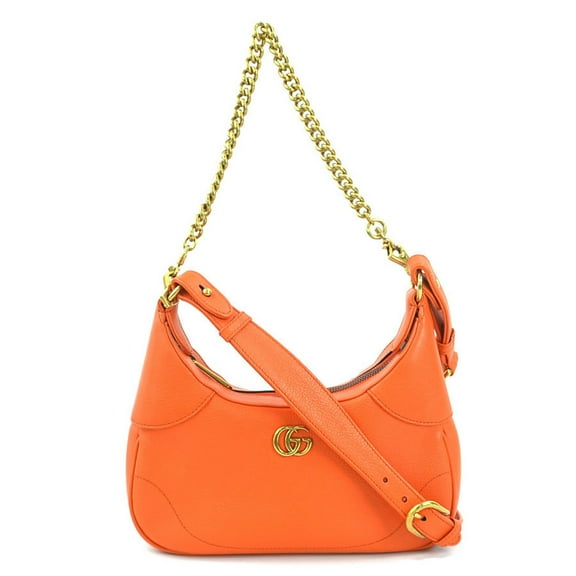Pre-Owned GUCCI 2-Way Bag Shoulder GG Marmont Leather Orange Gold Women's 731817 e60378g