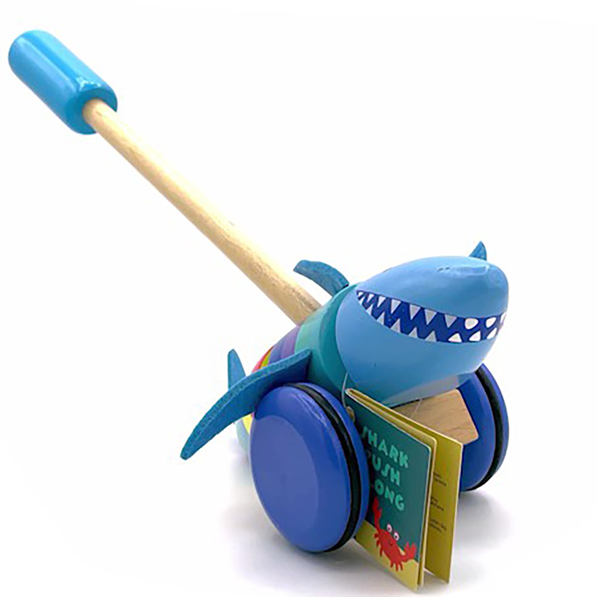 Orange Tree Toys: Push Along: Shark - Wooden Toy, Colorful Wheeled Character w/ Handle, Push & Pull, Encourage First Steps, Toddler & Kids, Ages 1+