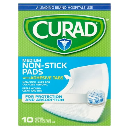 Curad Medium Non-Stick Pads With Adhesive Tabs, 10