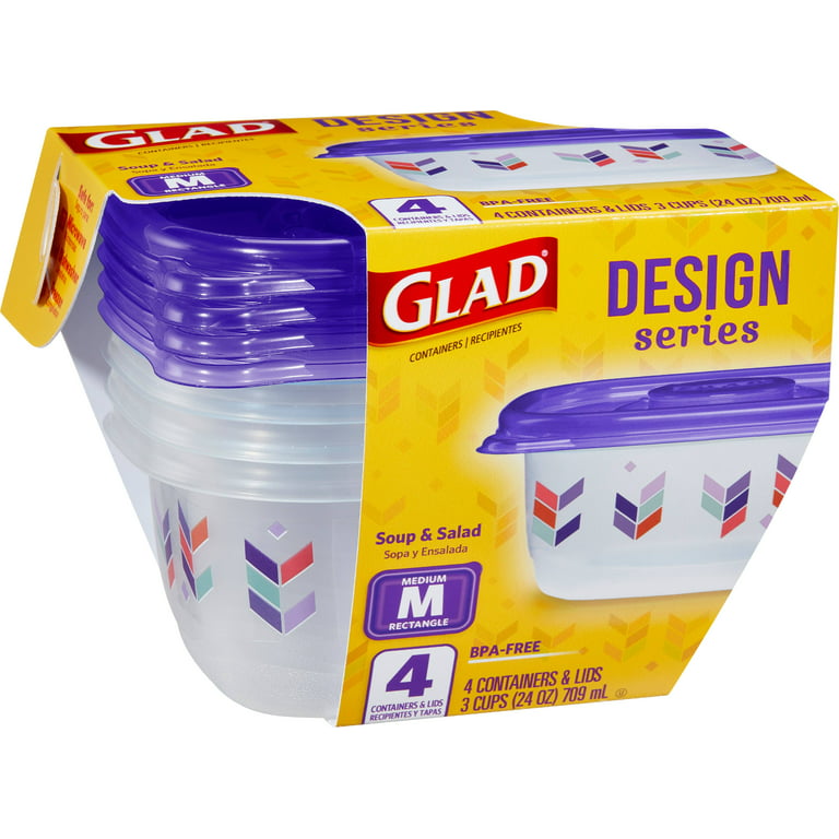 Glad Designer Series Containers & Lids, Medium Rectangle, 3 Cups, Plastic  Containers