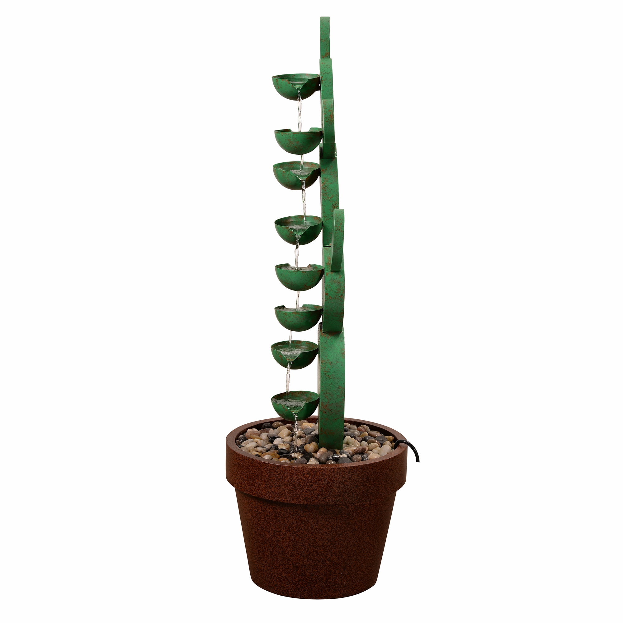Metal Cactus Fountain with River Stones - Outdoor