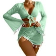 thumbnail image 1 of HKEJIAOI Maillot de Bain Triangle à Ficelles avec Ensemble de Couverture à Franges Vert S, 1 of 8