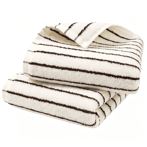 AUQ 100% Cotton Striped Hand Towels Set of 2,14"X29" Soft Absorbent Quick Dry Towels,Farmhouse Kitchen Towels for Bathroom Cooking Daily Use (Beige Brown)