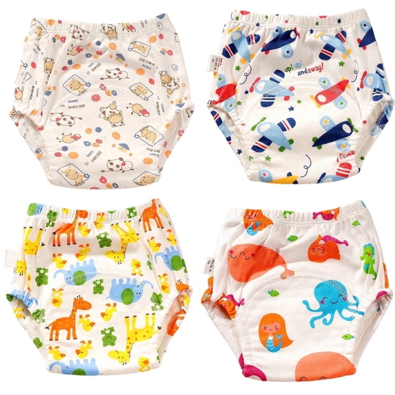 4 Pack Soft Cotton Potty Training Underwear- Absorbent Underwear for Boys & Girls,Washable Absorbent with Characters, Available in 2T/3T/4T
