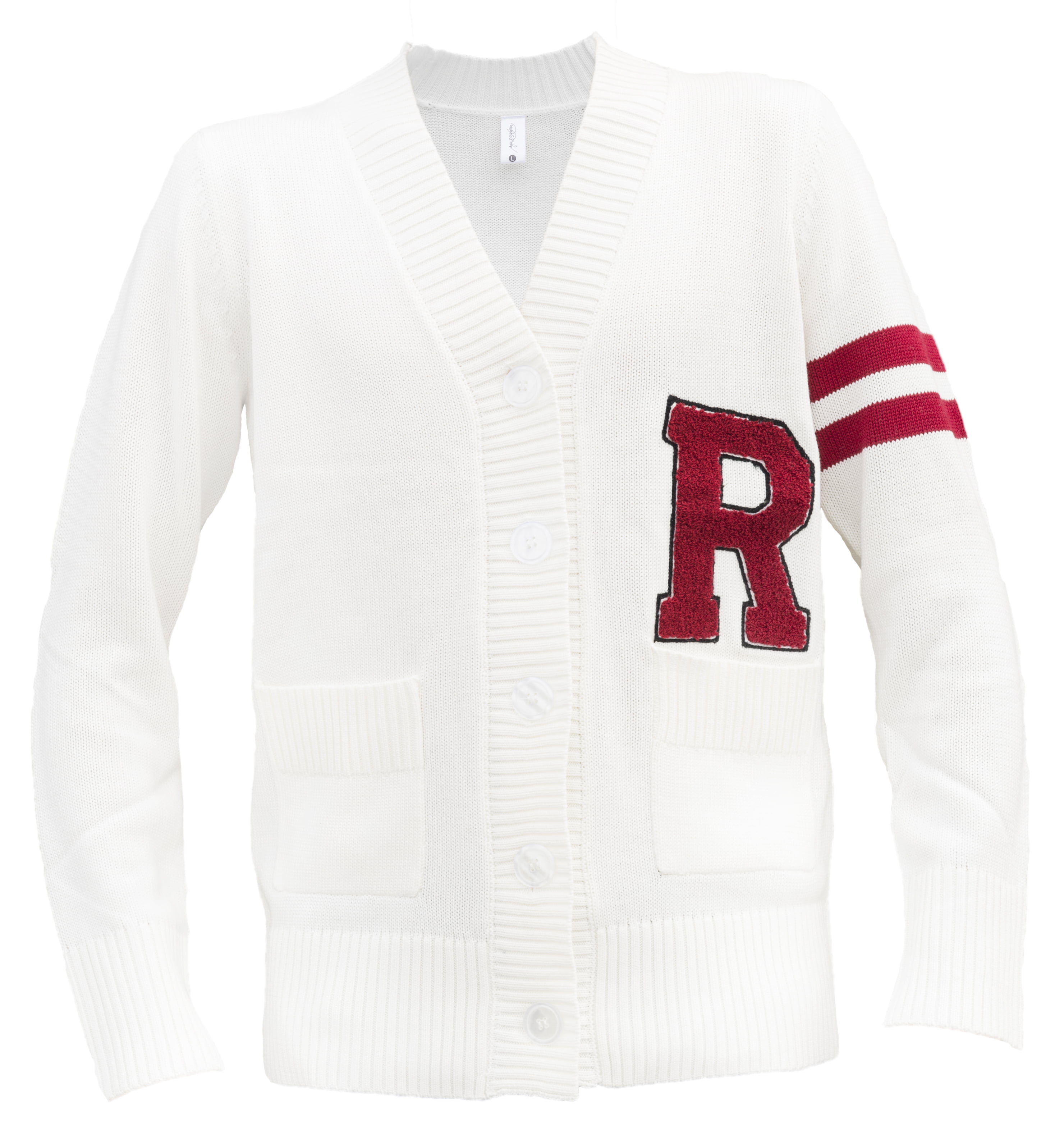 Mens 1950s Retro V Neck Button Down Long Sleeve Letterman Cardigan Sweater  - 3XL / White R