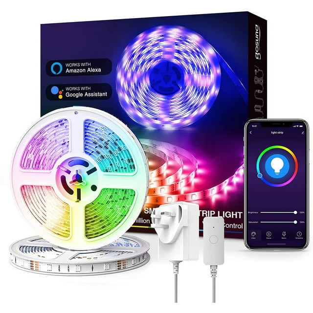 Led Strip Lights, Smart WiFi RGB LED Lights with 16 Million Colors, Music Sync, Voice/App Control and Works with Alexa and Google Home,32.8 FT Color Changing LED Lights Strip for Party and Christmas